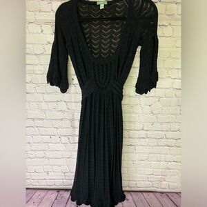 Hoss Intropia Whimsical Boho Stevie Midi Black Crochet Knit Embroidered Dress M